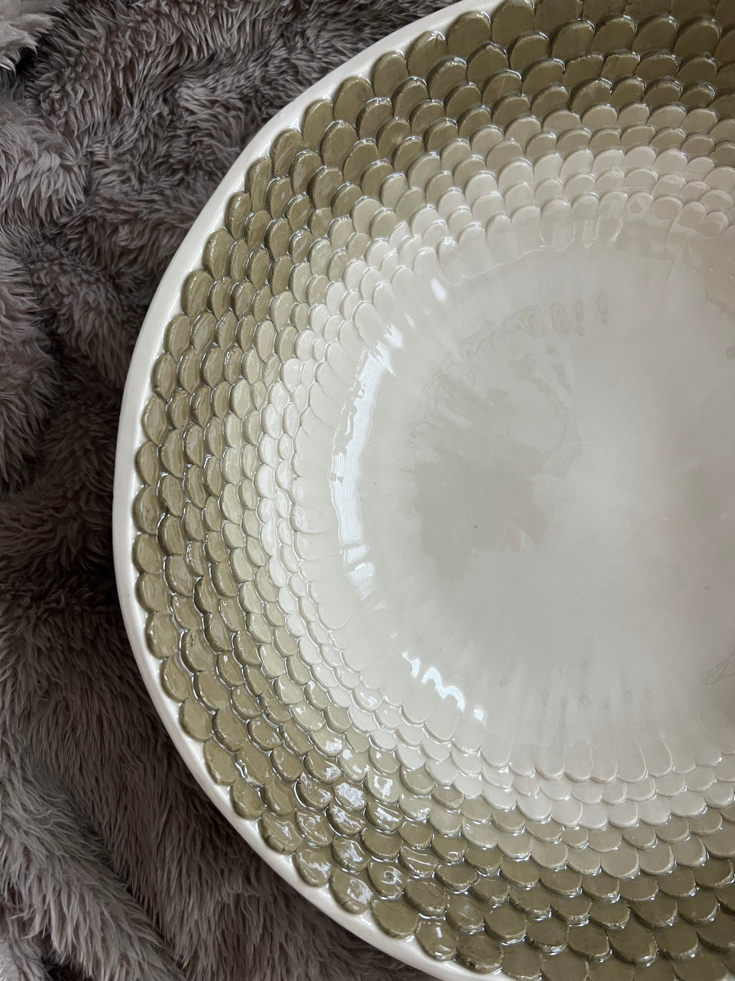 Green Glazed Textured Ceramic Bowl Home Decor