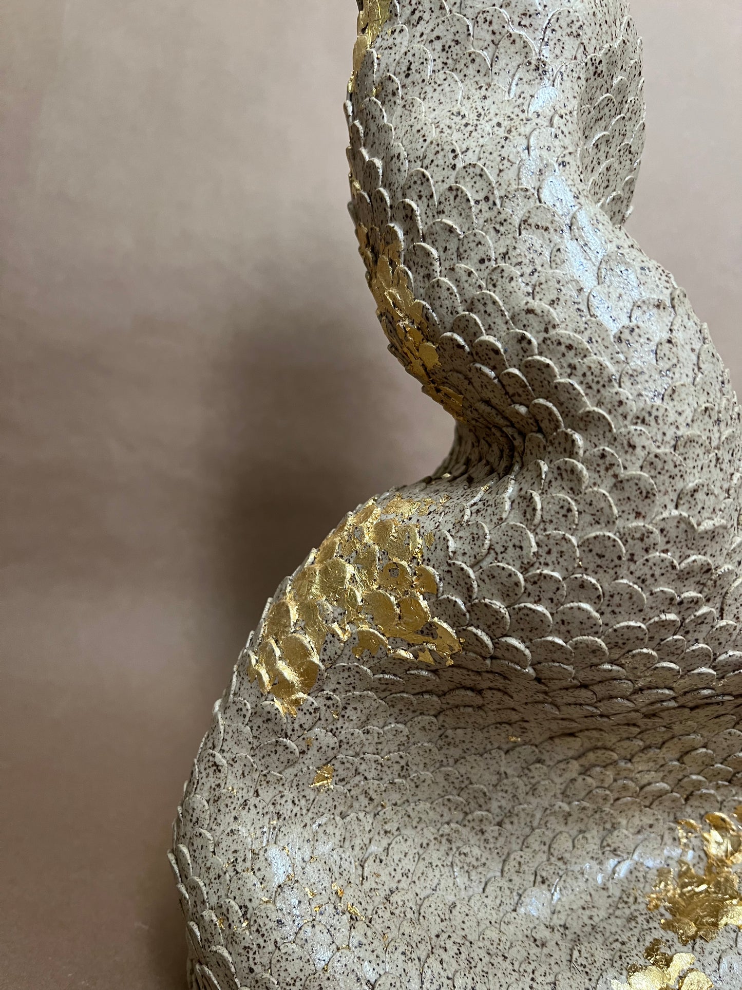 Gold Touched Textured Ceramic Vase - Mermaid No: 5