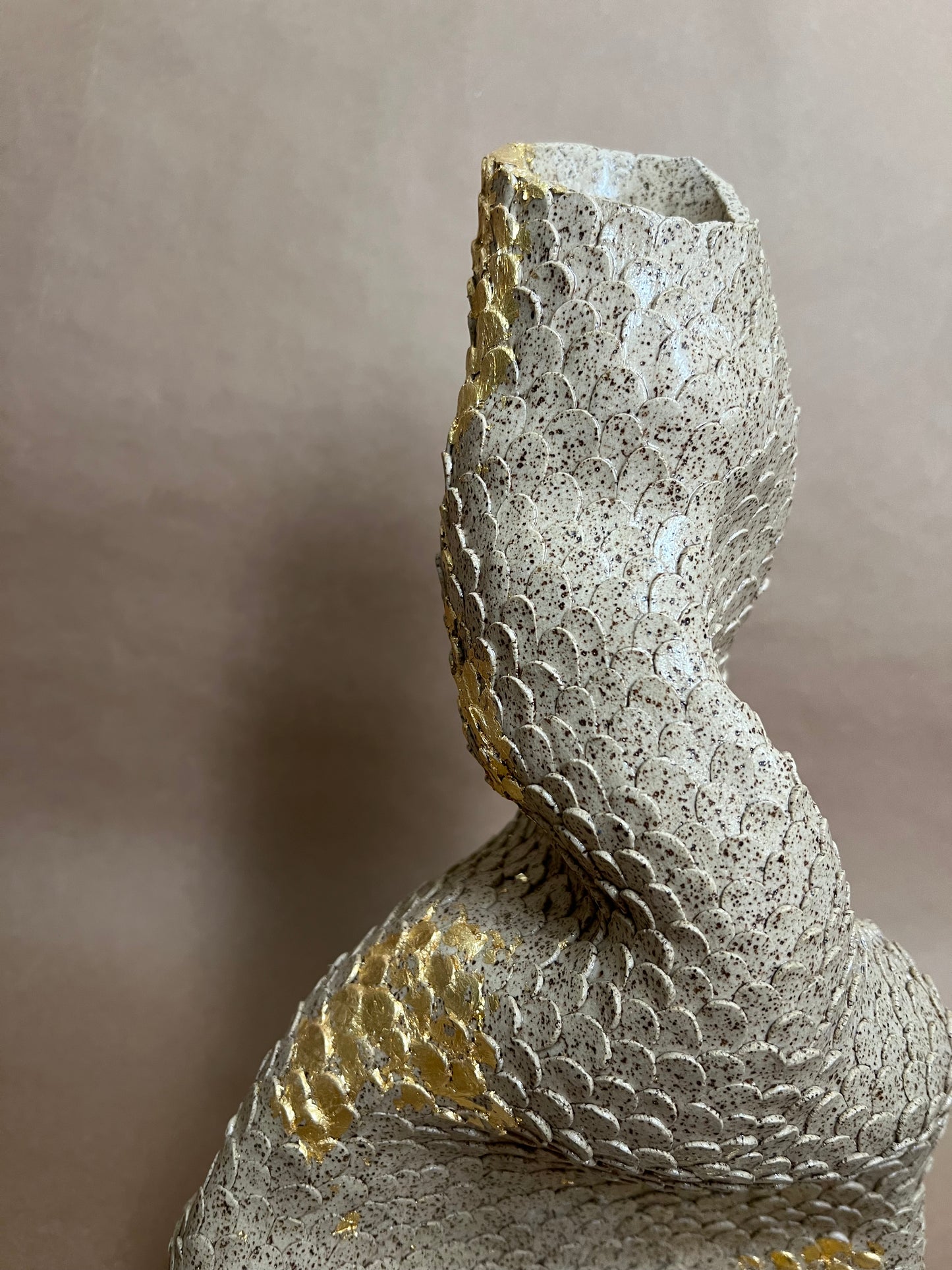 Gold Touched Textured Ceramic Vase - Mermaid No: 5