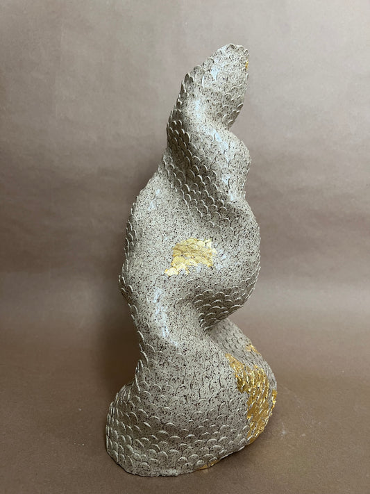 Gold Touched Textured Ceramic Vase - Mermaid No: 5