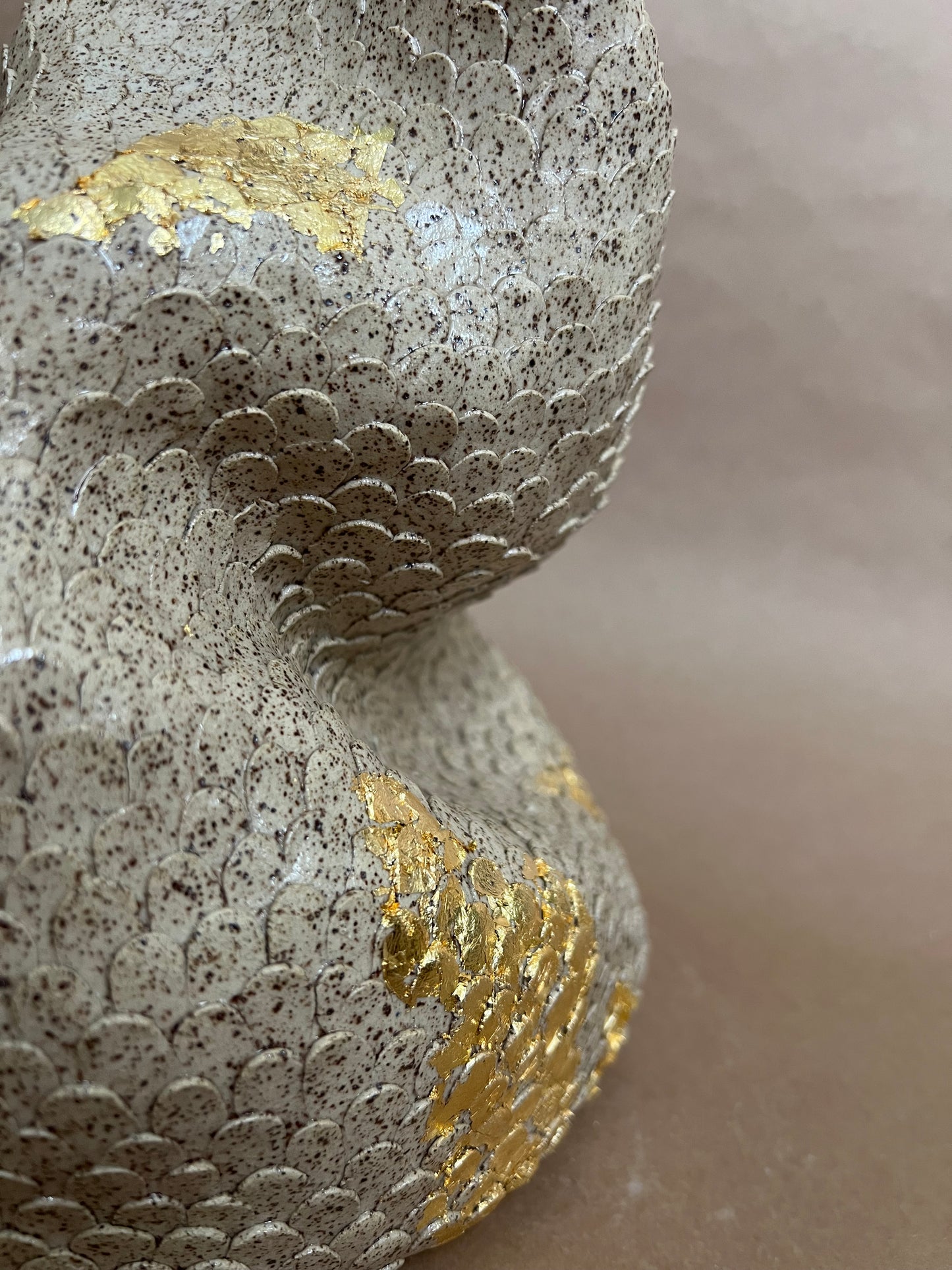 Gold Touched Textured Ceramic Vase - Mermaid No: 5