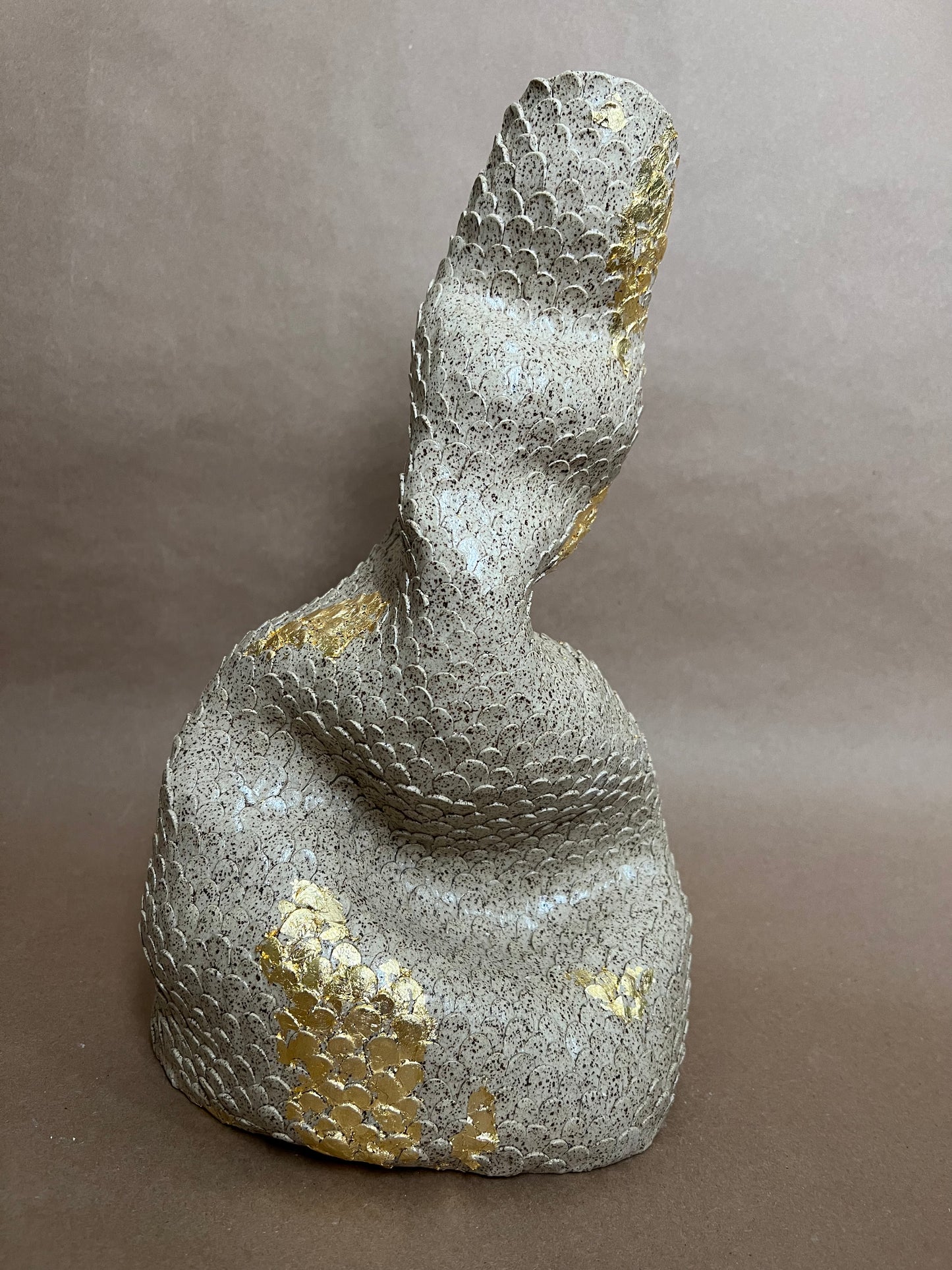 Gold Touched Textured Ceramic Vase - Mermaid No: 5